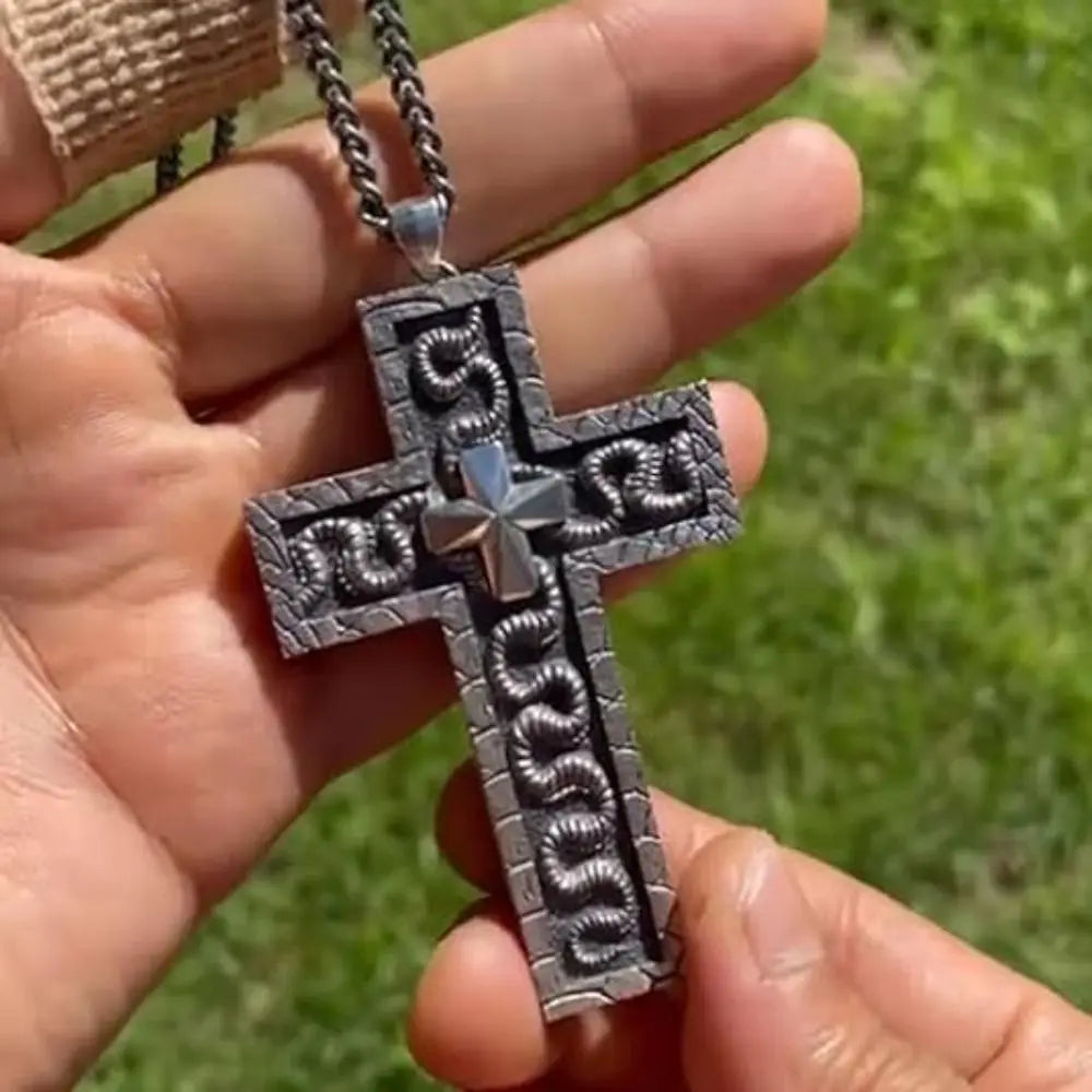 with Secret Compartment Cross Pendant Necklace Openable Stainless Steel Chain Pendant Necklace Vintage 3D Printed Charm Jewelry SS69