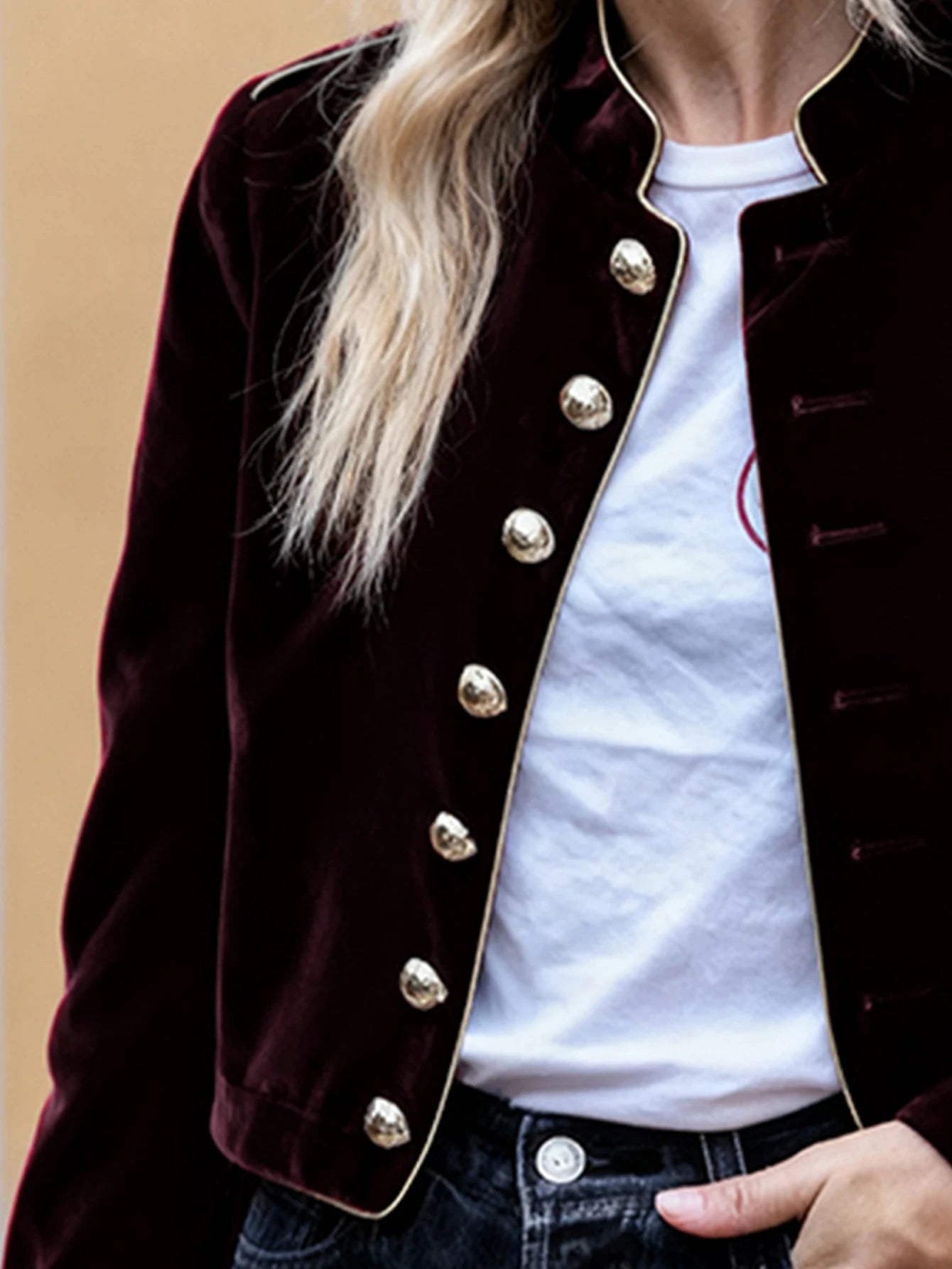 Modigirl Women's Velvet Wine Red Casual Jacket - Autumn/Winter