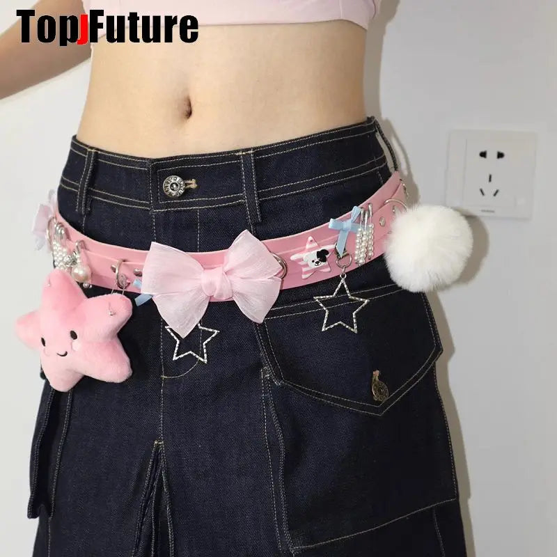 Gothic Lolita Punk Belt with Heart, Star & Bow Pendants