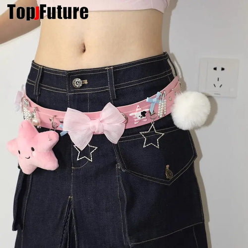 Gothic Lolita Punk Belt with Heart, Star & Bow Pendants