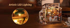 Robotime DIY Wooden Dollhouse Set  NO.17 Coffee Model Building Set with Accessories and LED Model Kit for Adult and Children
