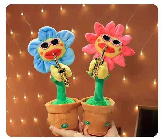 Musical Singing Dancing Toys 120 Songs Repeating Talking Record Speaking Sunflower Soft Plush Funny Creative Saxophone Kids Toy