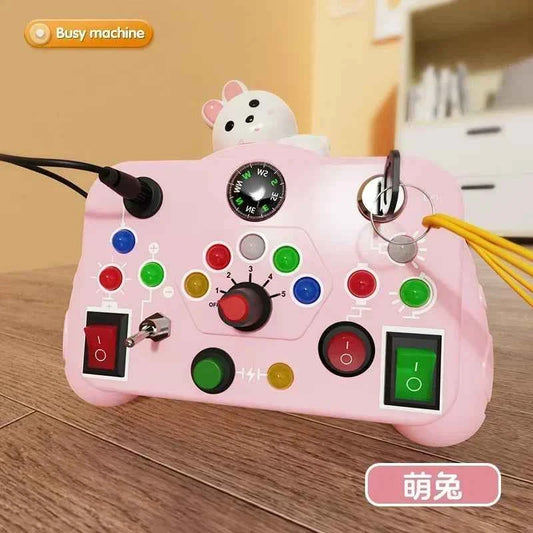 Montessori Busy Board Sensory Toys Cartoon with LED Light Switch Control Board Travel Activities Children Game for 2-4 Years Old