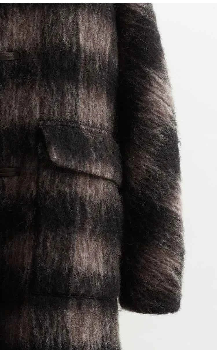 Plaid Coat~ Retro Style Horn Button Mid-Length Coat Women's Alpaca Wool Coat 2025 Winter British Style