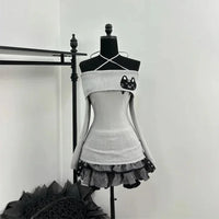 Japanese Sweet Y2k Elegant 2 Piece Set Woman Long Sleeve Chic Blouse+ Mini Ruffle Skirt Female Korea Style Rave Birthday Outfits SS69 24.69 Gray Sets / S