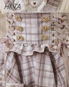 Original Japanese Mines Lolita Strap Skirts Women High Waist and Thin Frilly Pleated Skirt College Style Liz Girl Plaid Skirt