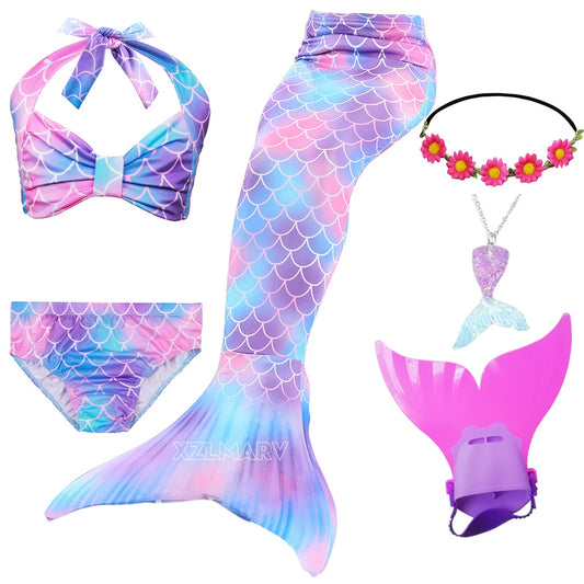 ZOCIC Girls Mermaid Tail Swimsuit Set with Top and Skirt for Swimming