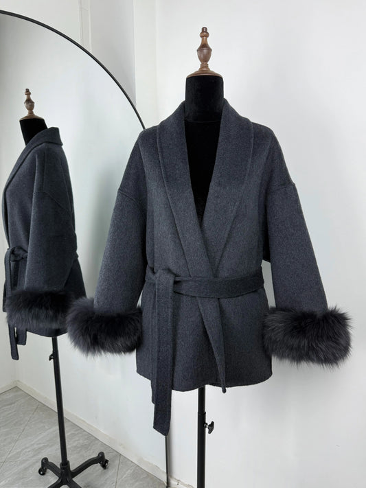 TARUXY Fox Fur Woolen Coats Women's Short Coat Office Lady Removable Elegant Double-sided Wool Overcoat 2025 New Cardigan Jacket