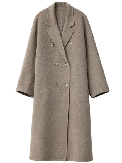 CHIC VEN Women Woolen Coat Double-breasted Basic Loose Casual Retro New Long Double-sided Female Overcoat Autumn Winter 2026