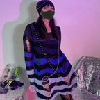 2024 Purple Striped Gothic Sweaters Women Ripped Holes Loose Knitted Pullover Frayed Fairy Grunge Jumpers Emo Streetwear Lolita SS69
