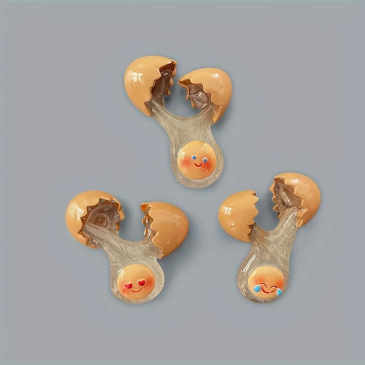 1-Pack Cute Smiling Chick Broken Eggshell Refrigerator Magnets, Round Plastic Kitchen Decor, Fun Cartoon Egg Fridge Magnets SS69