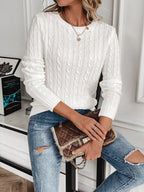 Women's Solid Color Round Neck Pullover Knit Sweater