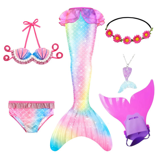 ZOCIC Girls Mermaid Tail Swimsuit Set with Top and Skirt for Swimming