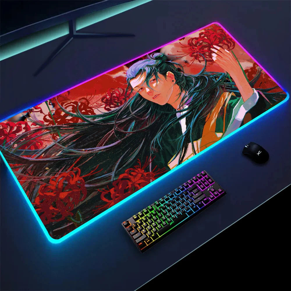 1pc Suguru Geto Jujutsu Kaisen Anime XXL RGB Gaming Mouse Pads HD Black Gamer Accessories Large LED SS69
