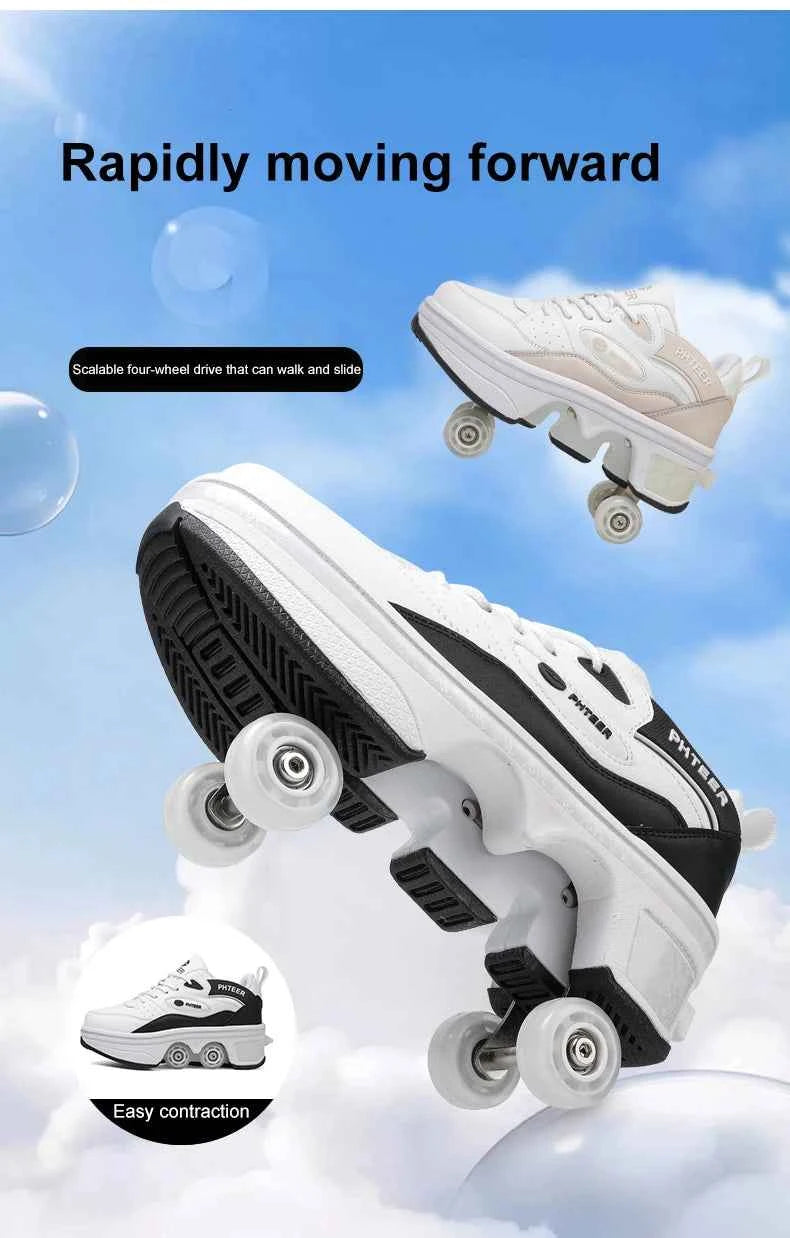 Deformation Shoes Roller Sneakers With 4 Wheels Skates Adult Kids Runaway Parkour Wheels Shoes For Women Men Youth Sport Shoes