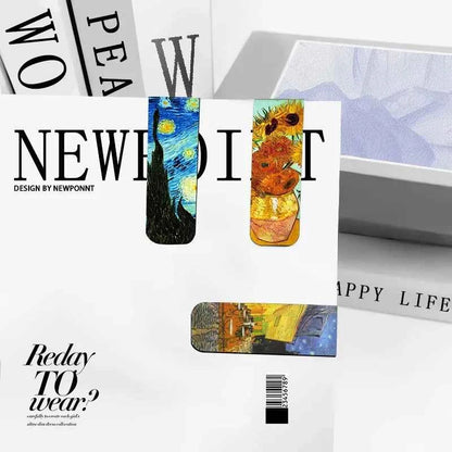 12pcs Artistic Magnetic Bookmarks Featuring World Famous Paintings by Van Gogh & Monet - Ideal for School, Office, And Art Lover