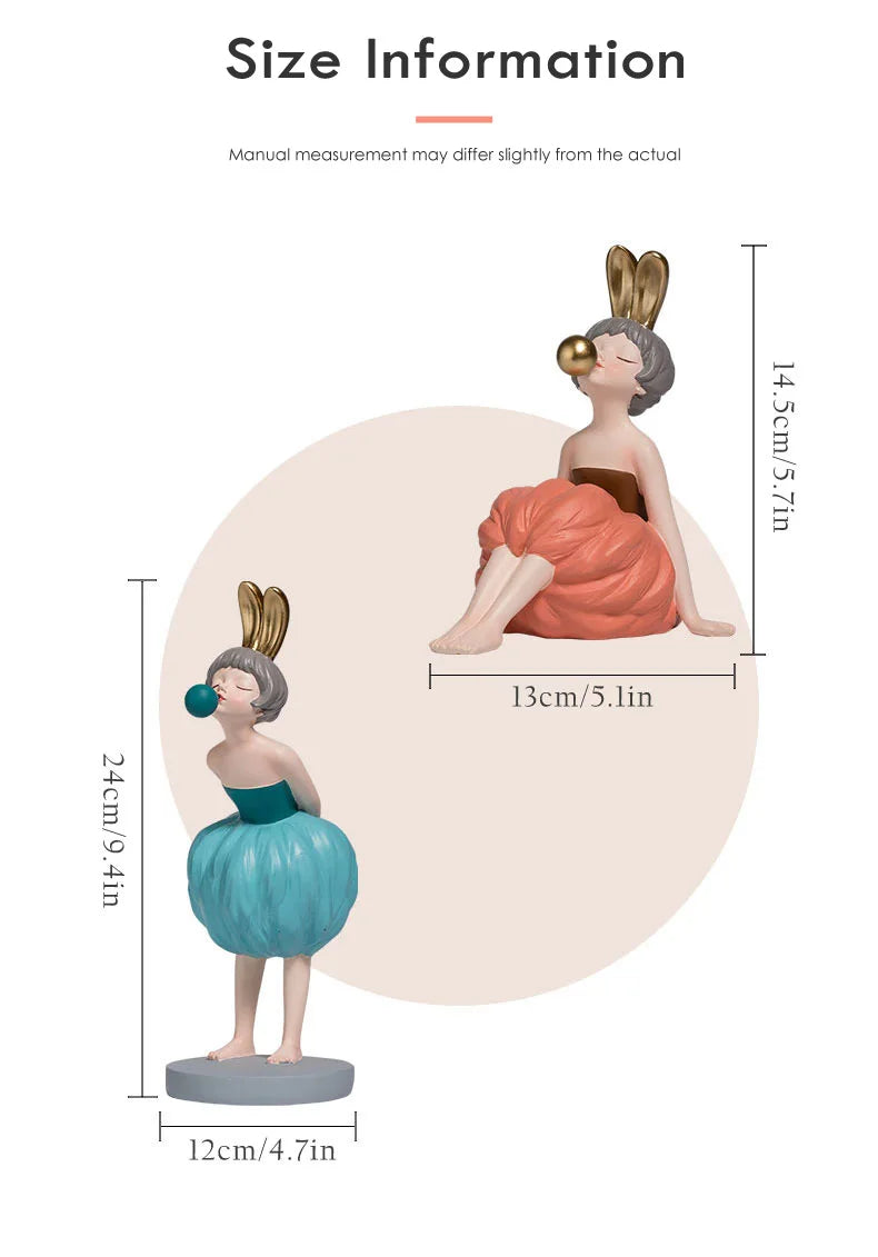 Bubble Gum Rabbit Girl Figurines, Modern Home Decoration,Party Decor, Sweet Gift for Girl,Lovely Room Ornaments,Birthday Present SS69