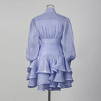 TWOTWINSTYLE Solid Spliced Ruffles Dress Female Stand Collar Long Sleeve Loose French Elegant Women's Dresses Autumn Fashion New