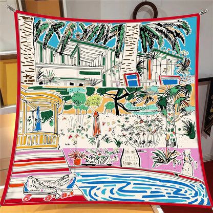 90cm Classic Checkered Horse Brand Square Scarf Women Twill Silk Scarf Shawl Hijab Luxury Bandana Foulard Neckerchief Head Scarf SS69 12.69 2390-21-27