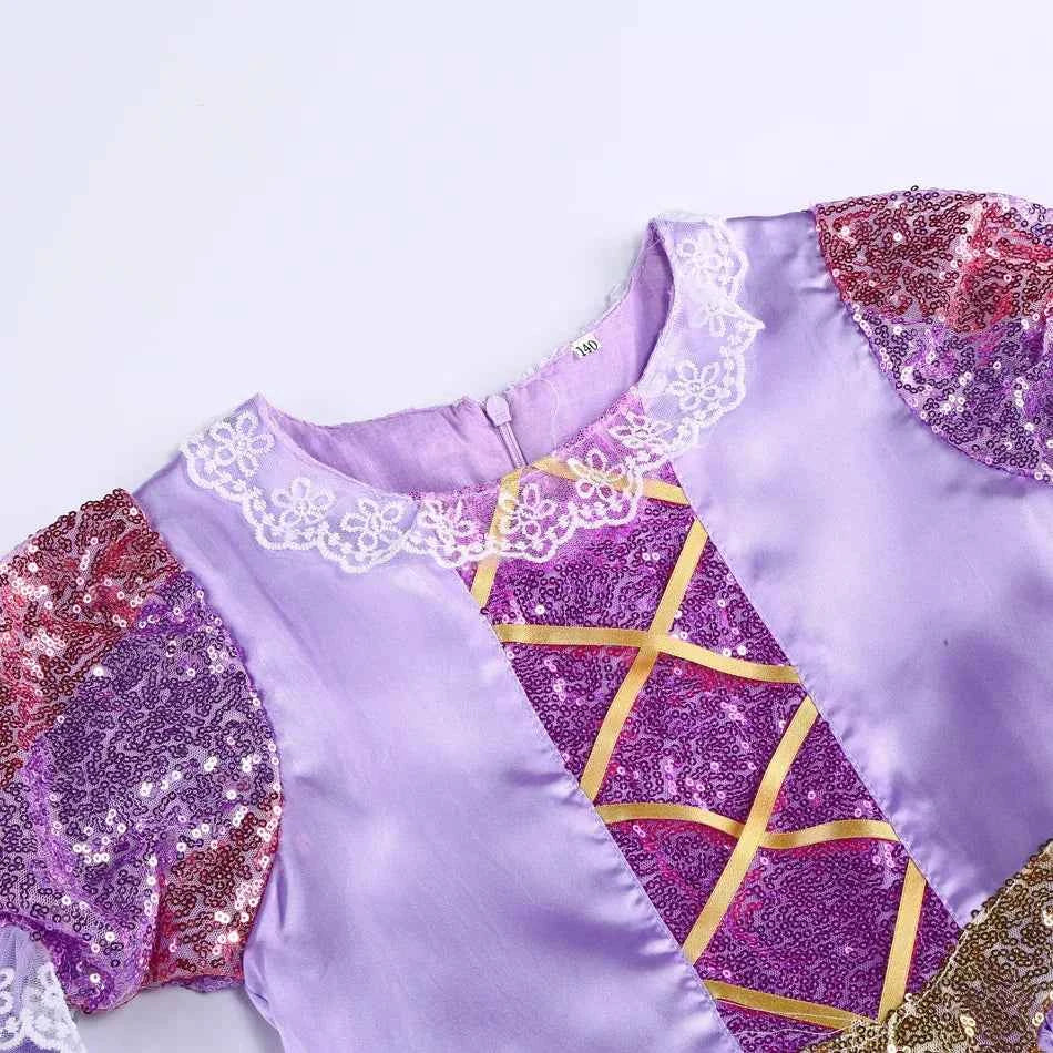 Girls Disney Rapunzel Dress Kids Tangled Disguise Carnival Girl Princess Costume Birthday Party Gown Outfit Clothes 2-10 Years