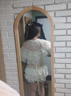 Women's Lace Mesh Short Shawl Poncho - Open Front