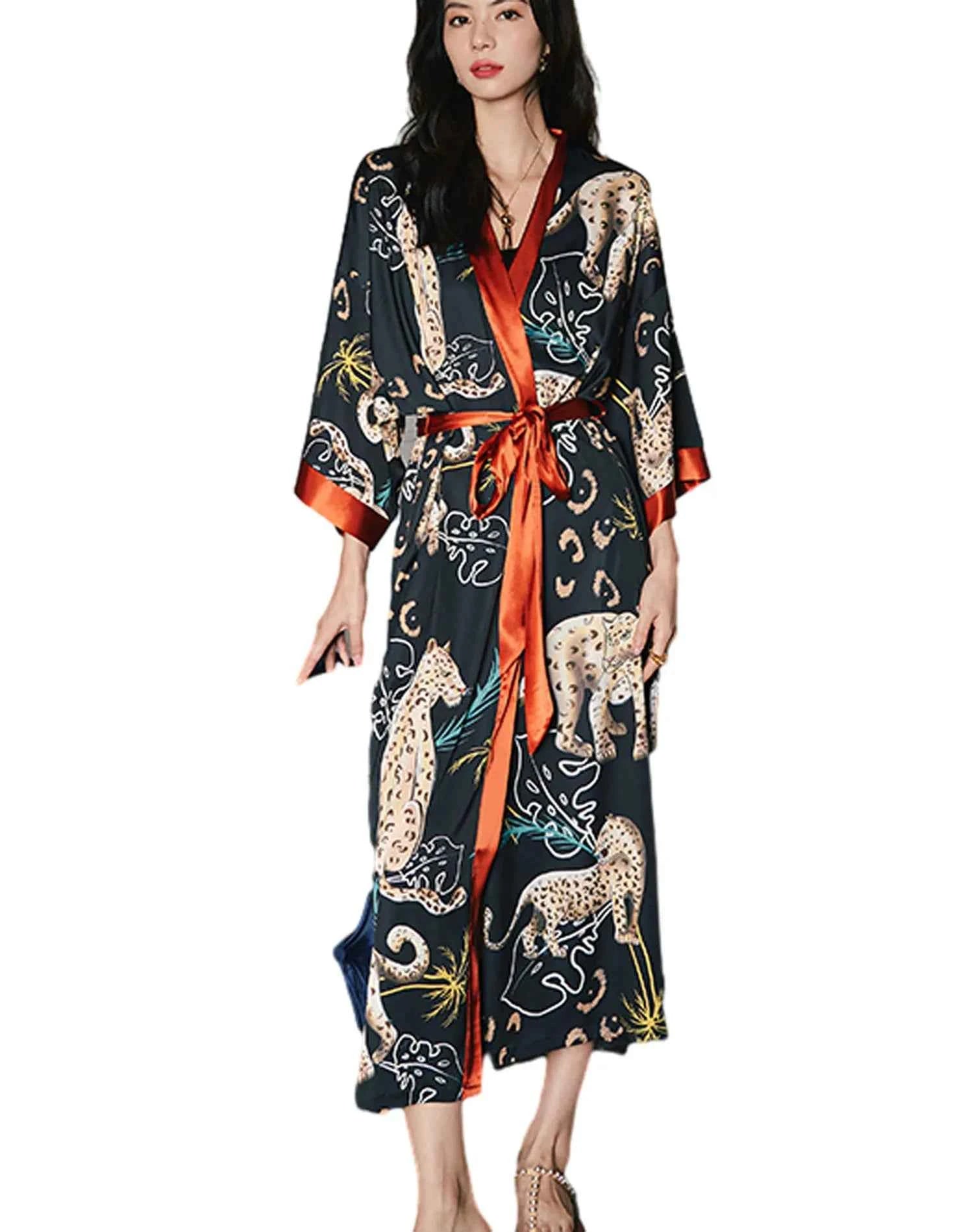 Daiwor Kout Silk Satin Robe for Women Long Japanese Kimono Robe Lightweight Soft Bathrobe Summer Luxury Dressing Gown