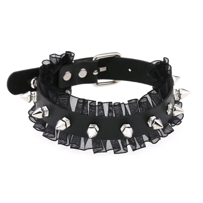 1Pc Harajuku Gothic Spike Rivet Star Necklaces Collares Hip Hop Rock Black Bowknot PU Lace Leather Sexy Y2K Girl Choker Jewelry SS69 8.69 W4705