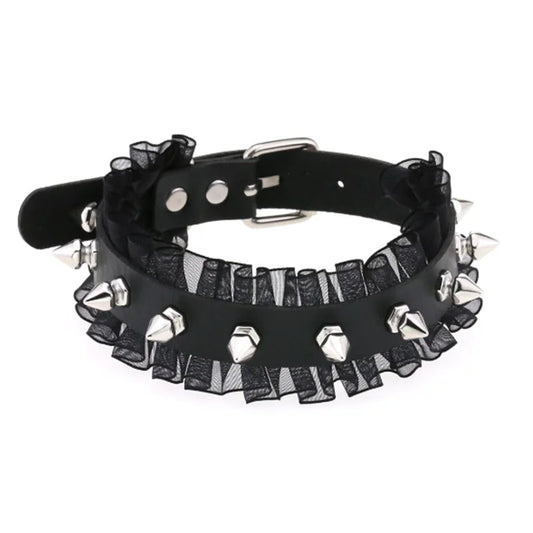 1Pc Harajuku Gothic Spike Rivet Star Necklaces Collares Hip Hop Rock Black Bowknot PU Lace Leather Sexy Y2K Girl Choker Jewelry SS69 8.69 W4705