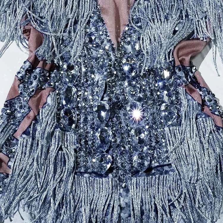 Custom rhinestones bodysuit tassels women Celebrate stage Team pole dance club party fashion leotard clothing