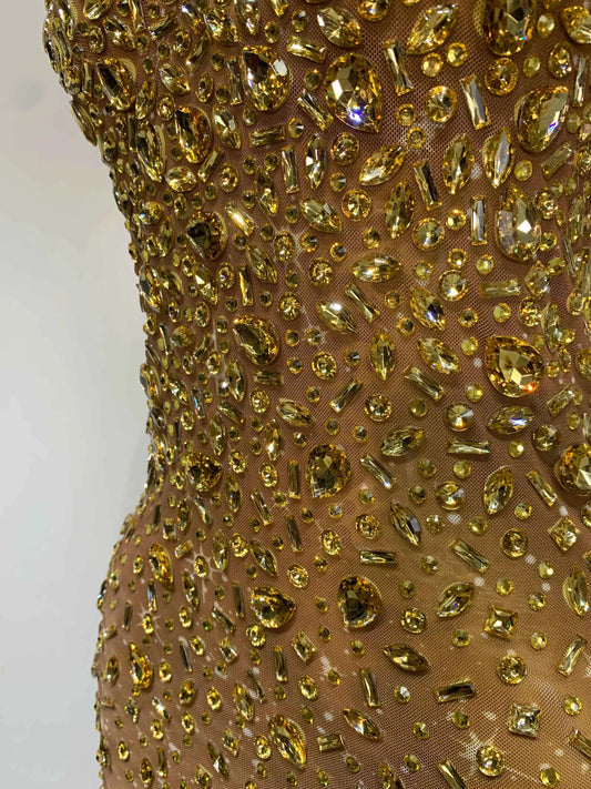 Luxury Rhinestones Sexy Mesh See Through Bodycon Dress Women Birthday Evening Cocktail party Gown Red Carpet Club Stage Outfit