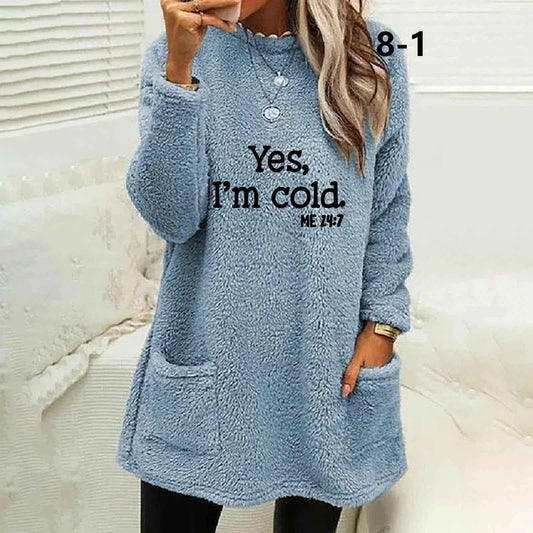 Plus-size European and American cross-border  autumn and winter new casual print pocket plush sweatshirt