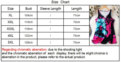 Plus Size Tie Dye  Casual Sleeveless Notched Neck Tank Top - SS69 