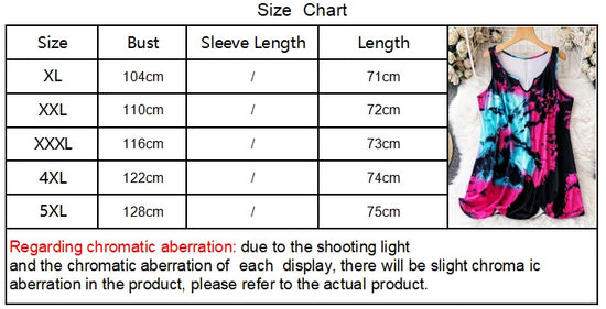 Plus Size Tie Dye  Casual Sleeveless Notched Neck Tank Top - SS69 