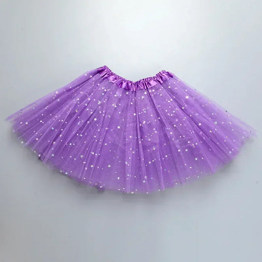 XMOMISEL Girls Sequined Star Tulle Tutu Skirt A-Line Mini Dancewear