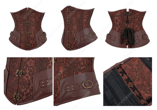SS69 Women's Jacquard Underbust Corset Belt, Vintage Steampunk Lace-Up Top