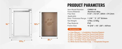 SucceBuy Pet Door Aluminum Frame with Lock and Flap System Weatherproof Doggy Door Easy to Install in Interior or Exterior Doors