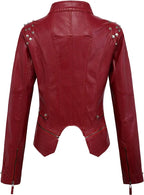 2025 Spring PU Leather Jacket with Rivet Detail