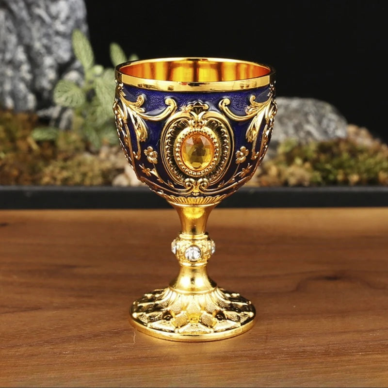 Vintage Medieval Hand-Engraved Metal Wine Goblet