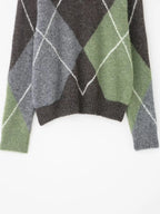 HH 2026 Spring Sweater For Women Elegant Fashion Diamond Plaid Knitted Pullover Sweater Loose Oversized High Street Lady Tops