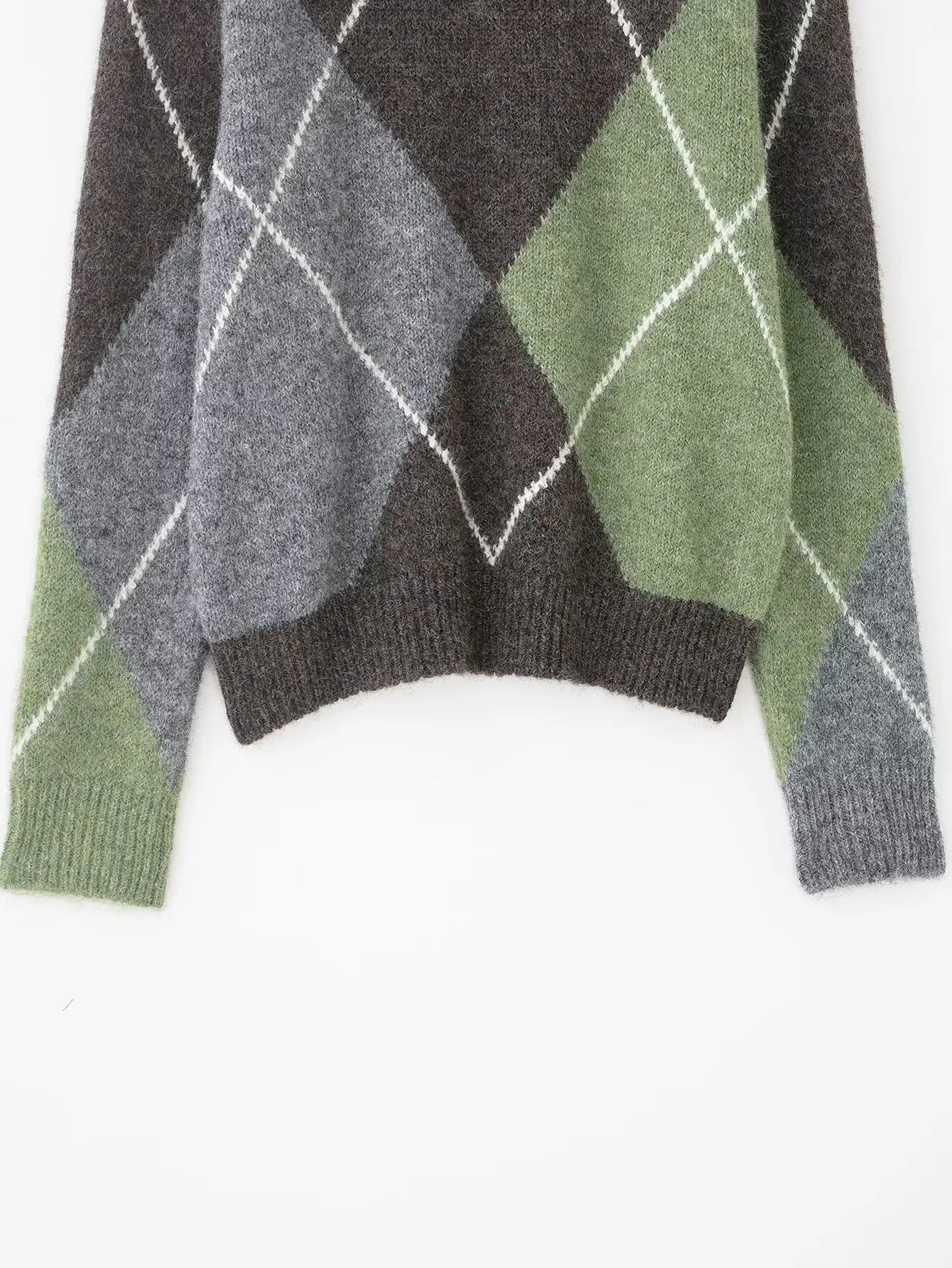HH 2026 Spring Sweater For Women Elegant Fashion Diamond Plaid Knitted Pullover Sweater Loose Oversized High Street Lady Tops