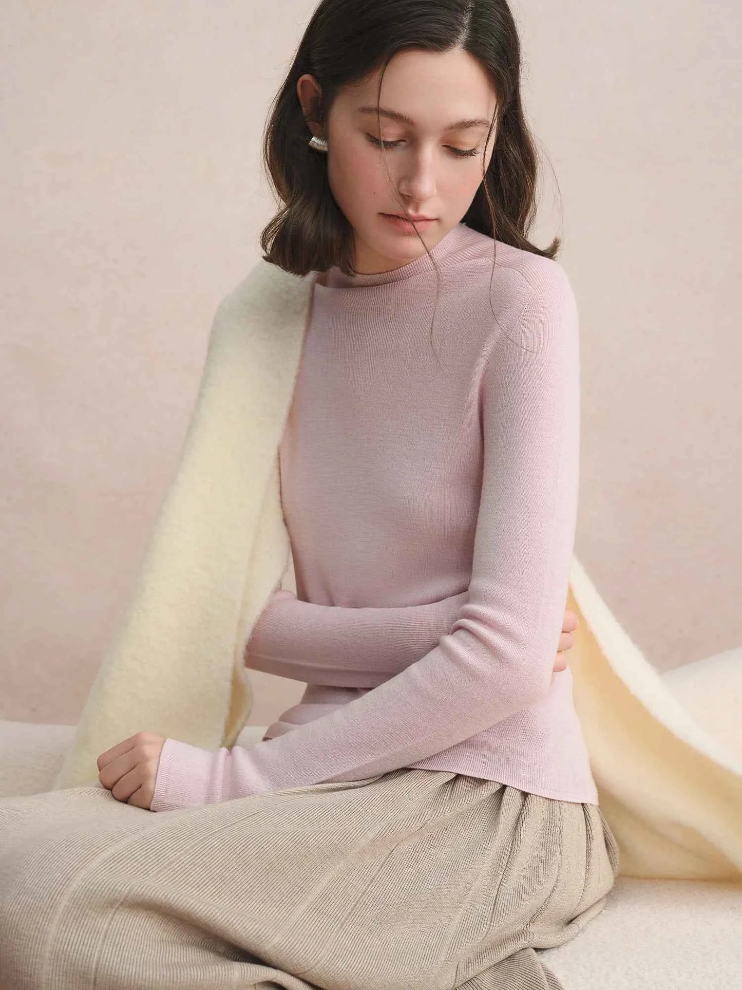 DUSHU Seamless Half-high Collar Pure Wool Pullovers Women Plus Size Autumn Winter Bottoming Sweater Solid Soft Breathable Tops