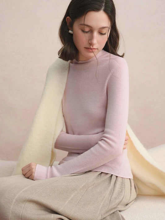 DUSHU Seamless Half-high Collar Pure Wool Pullovers Women Plus Size Autumn Winter Bottoming Sweater Solid Soft Breathable Tops