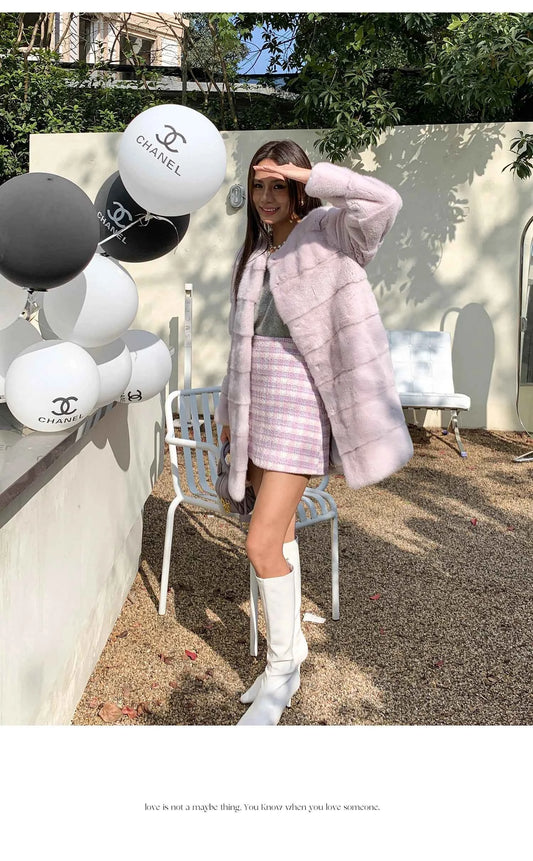 HDHOHR 2025 New 100% Real Mink Fur Coat Women Fashion Essential Natural Mink Fur Jackets Warm Royel Blue Winter Fur Coat