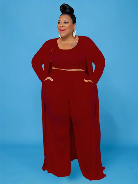 Plus Size 3 Piece Outfits Tracksuit Women Coat Vsest Pants Sets Long Sleeve Fall Fashion Steetwear 2022 Wholesale Dropshipping SS69 35.69 deep red / 5XL
