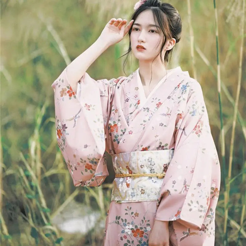 Fashion National Trends Women Sexy Kimono Yukata Dress With Obi Novelty Evening Dress Japanese Cosplay Costume Floral One Size