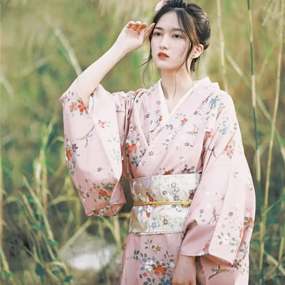 Fashion National Trends Women Sexy Kimono Yukata Dress With Obi Novelty Evening Dress Japanese Cosplay Costume Floral One Size