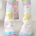 Y2K Knitted Flared Leg Warmers - Colorful Patchwork