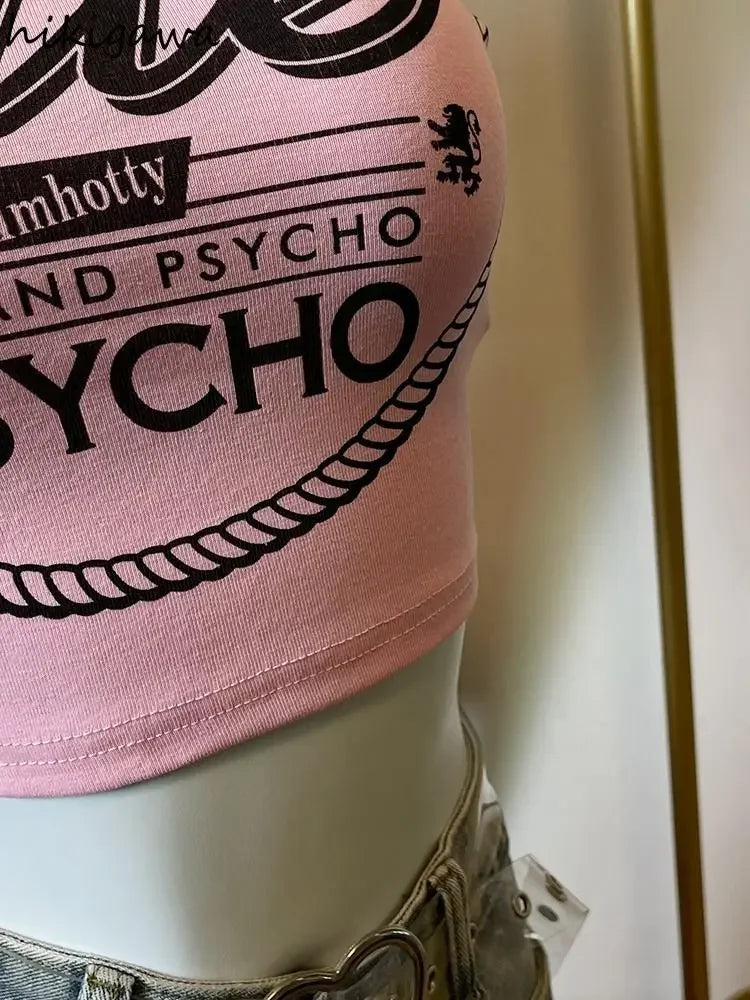 Crop Tops Fashion Summer Tanks Women Clothing Sweet Pink Letter Backless Tunic Camis Harajuku Chain Sexy Y2k Vest Ropa Mujer SS69