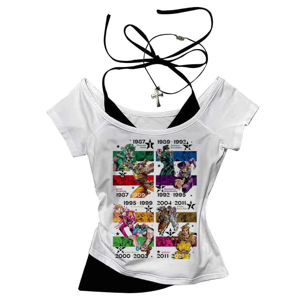 Jojo Bizarre Adventure crop top Aesthetic babydoll Streetwear shoujo girl style Fairy vintage  cropped harajuku woman t-shirt