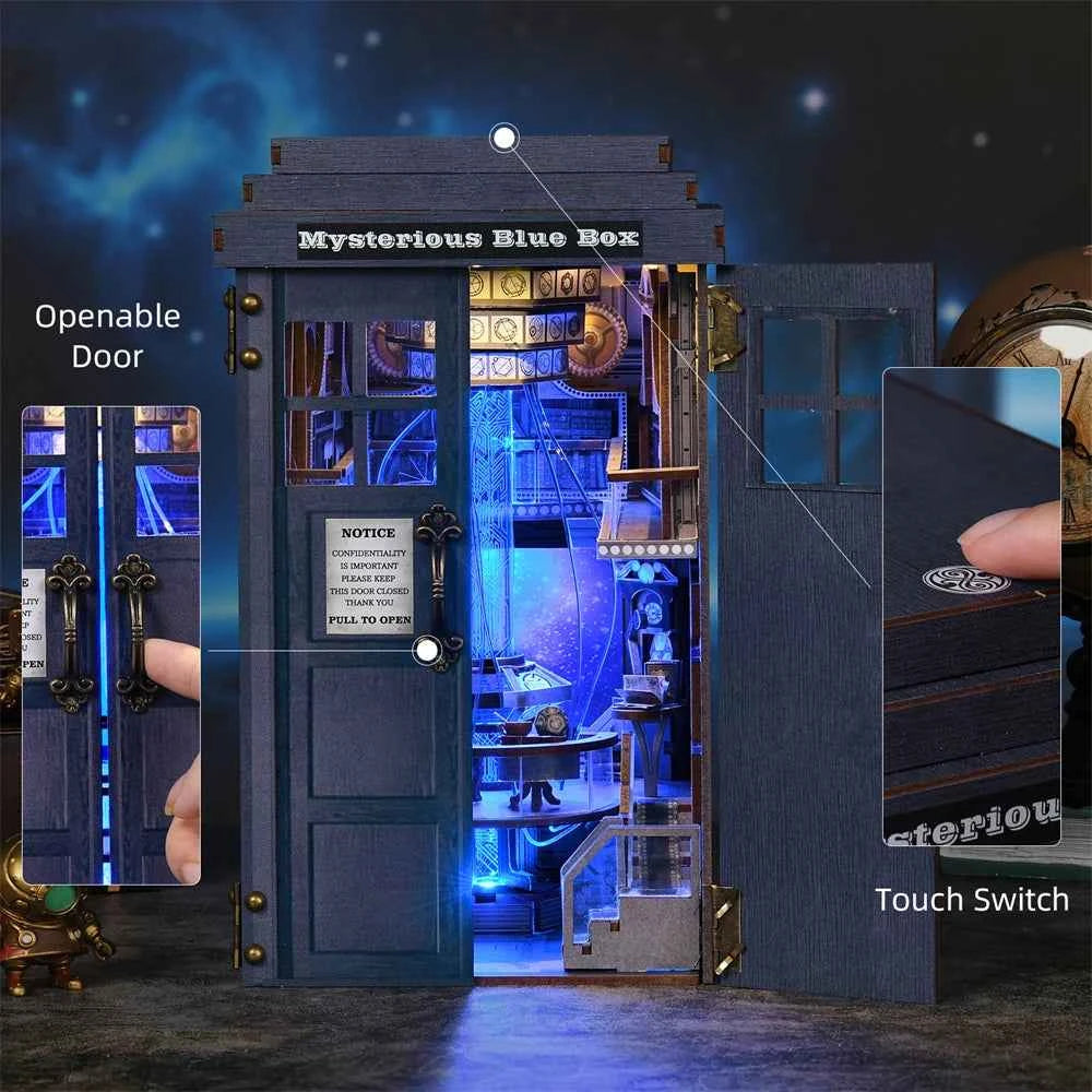 Book Nook Kit Mysterious Telephone Booth DIY Wooden Puzzle Handmade Bookshelf Dollhouse Model Bookend Building Home Decoration
